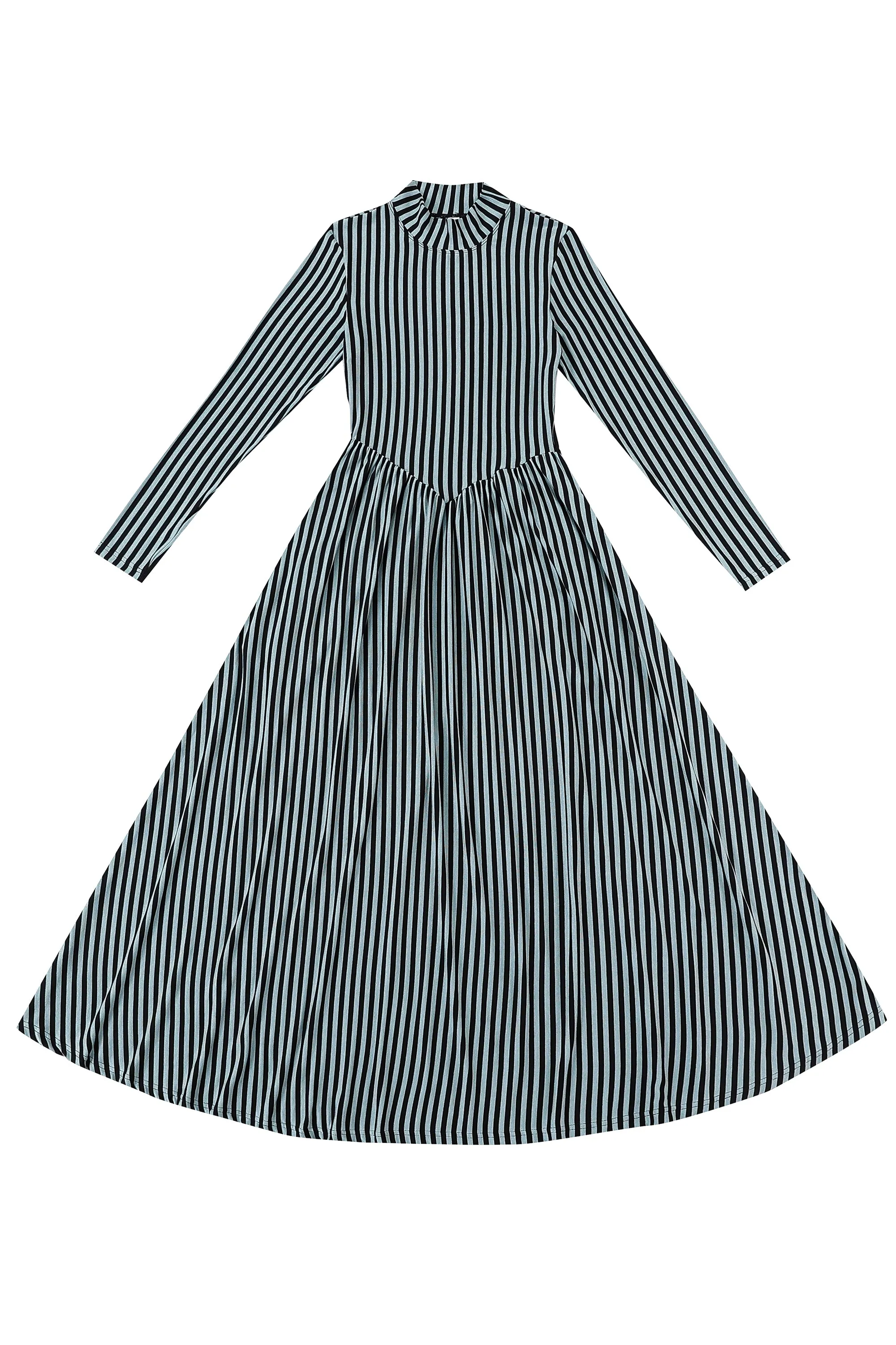 Blue Striped Tencel/Wool Long Sleeve Travel Dress