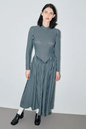 Blue Striped Tencel/Wool Long Sleeve Travel Dress