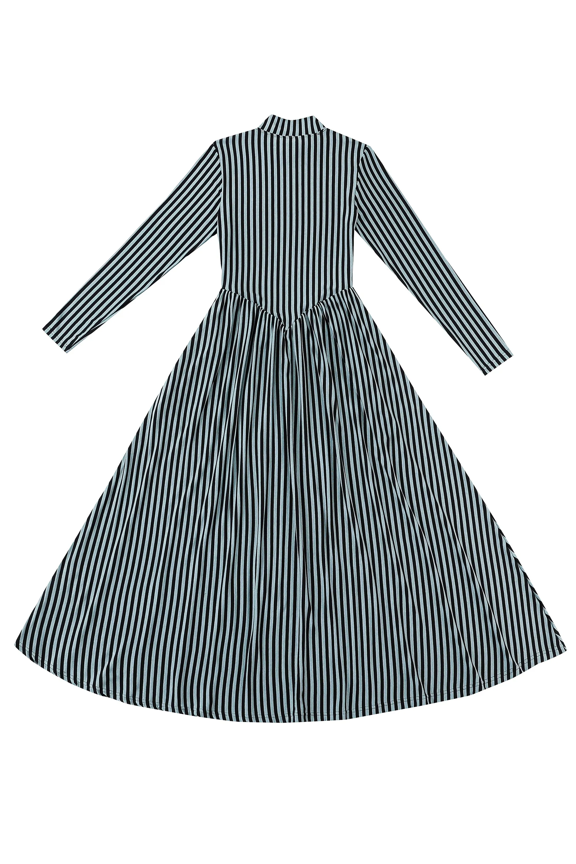 Blue Striped Tencel/Wool Long Sleeve Travel Dress