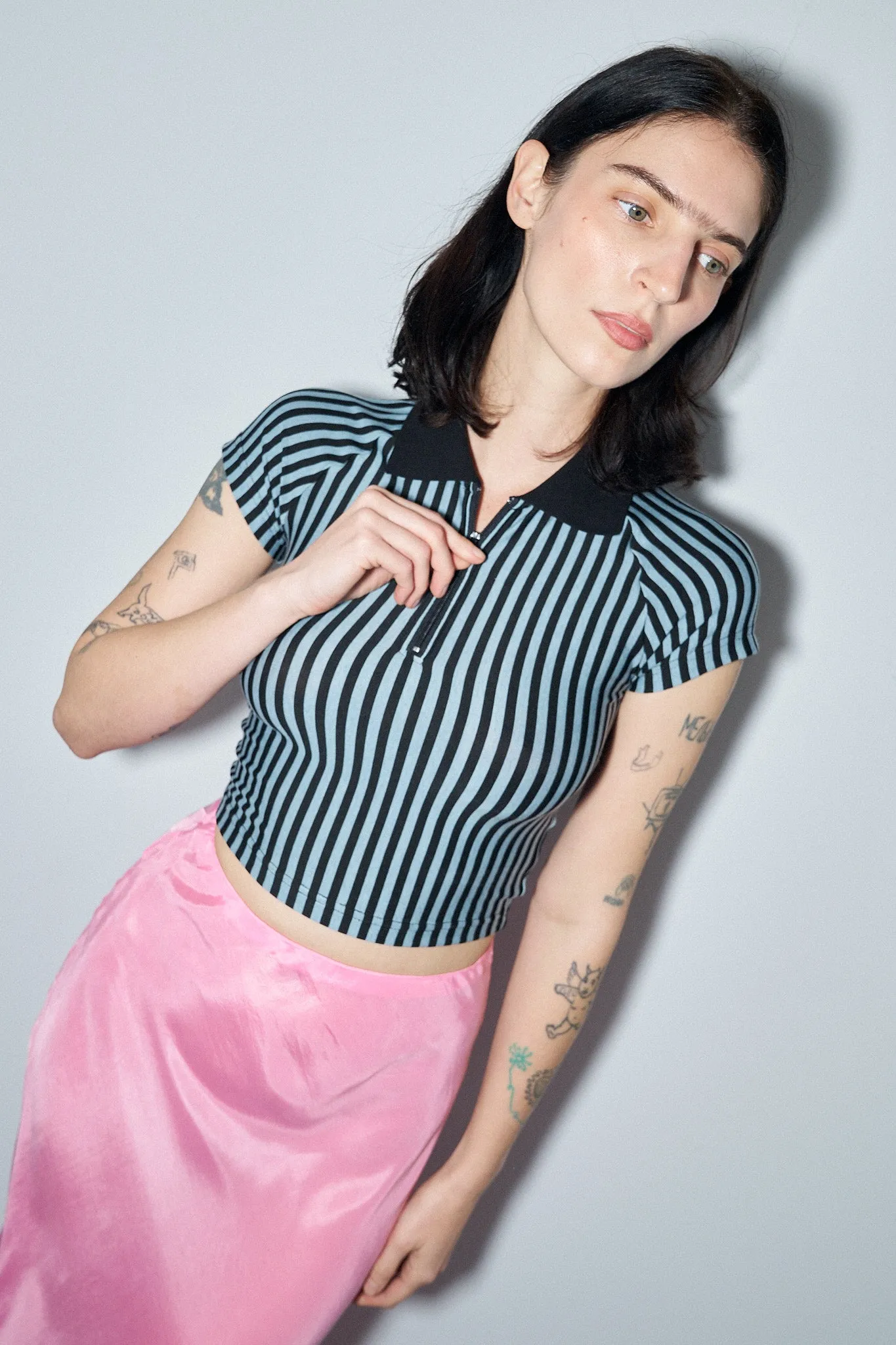 Blue Striped Tencel/Wool Polo Shirt