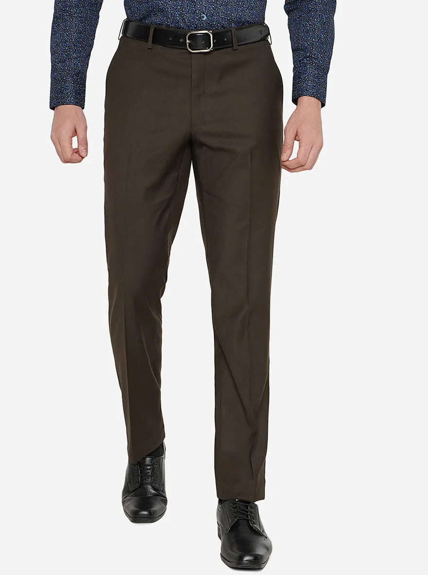 Brown Solid Classic Fit Formal Trouser | JadeBlue