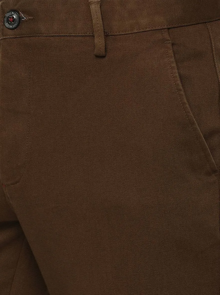 Brown Solid Uno Fit Casual Trouser | JadeBlue