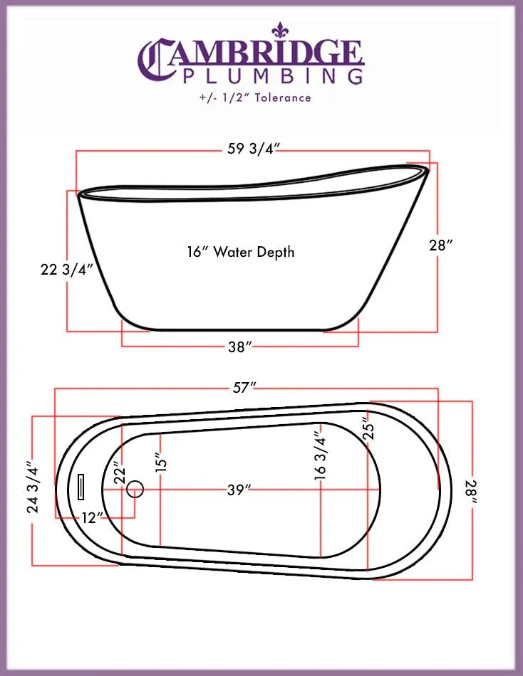 Cambridge Plumbing 60" Acrylic Slipper Pedestal Tub