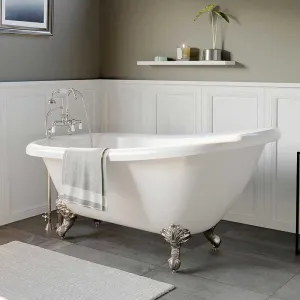 Cambridge Plumbing Acrylic Slipper Bathtub 61" X 28" with 7" Deck Mount Faucet Drillings and Complete Brushed Nickel Plumbing Package