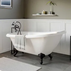 Cambridge Plumbing Acrylic Slipper Bathtub 67" X 28" with 7" Deck Mount Faucet Drillings and Oil Rubbed Bronze Feet