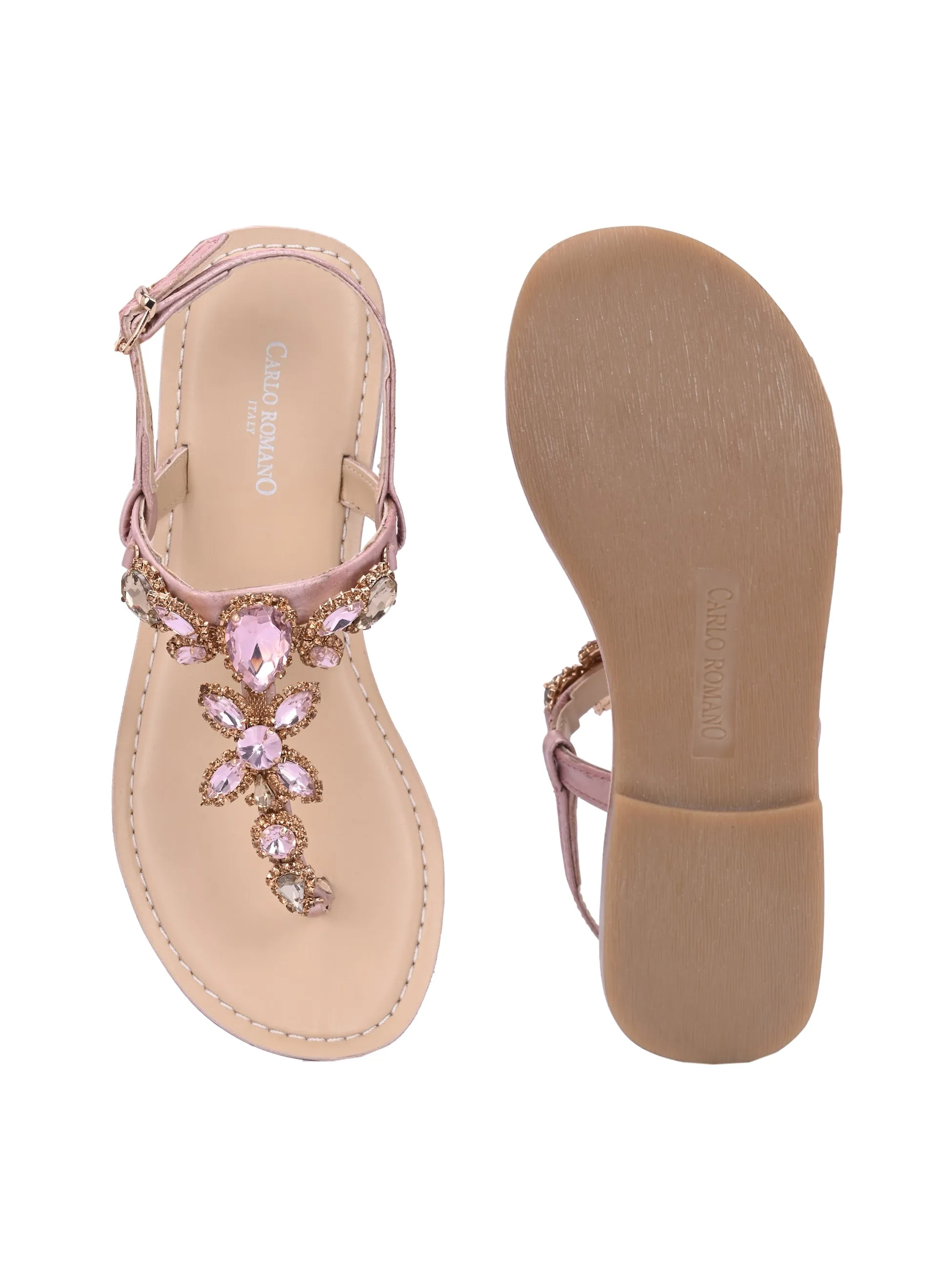 CARLO ROMANO GENUINE LEATHER FLAT STYLISH SANDAL FOR WOMEN