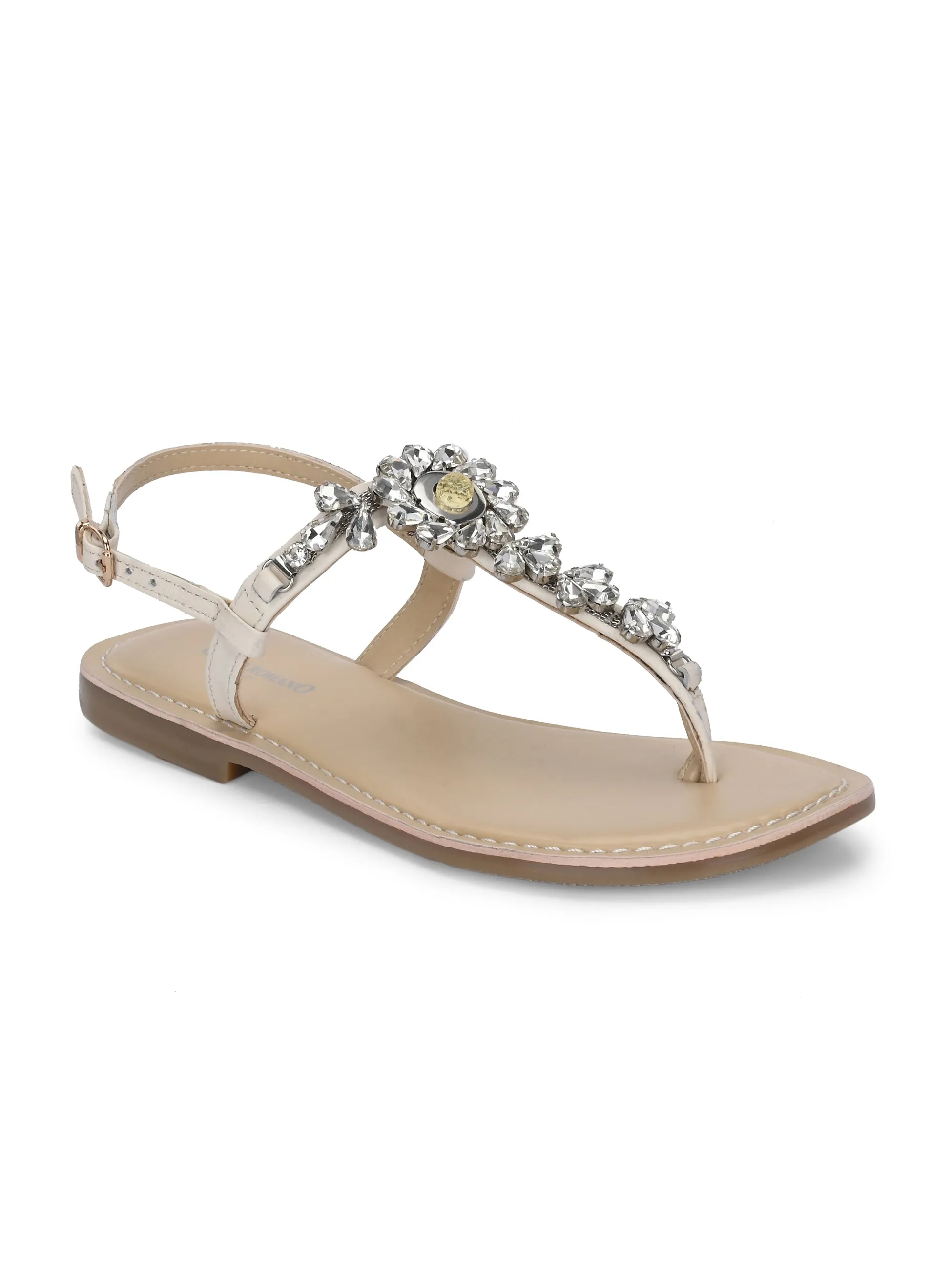 CARLO ROMANO GENUINE LEATHER FLAT STYLISH SANDAL FOR WOMEN