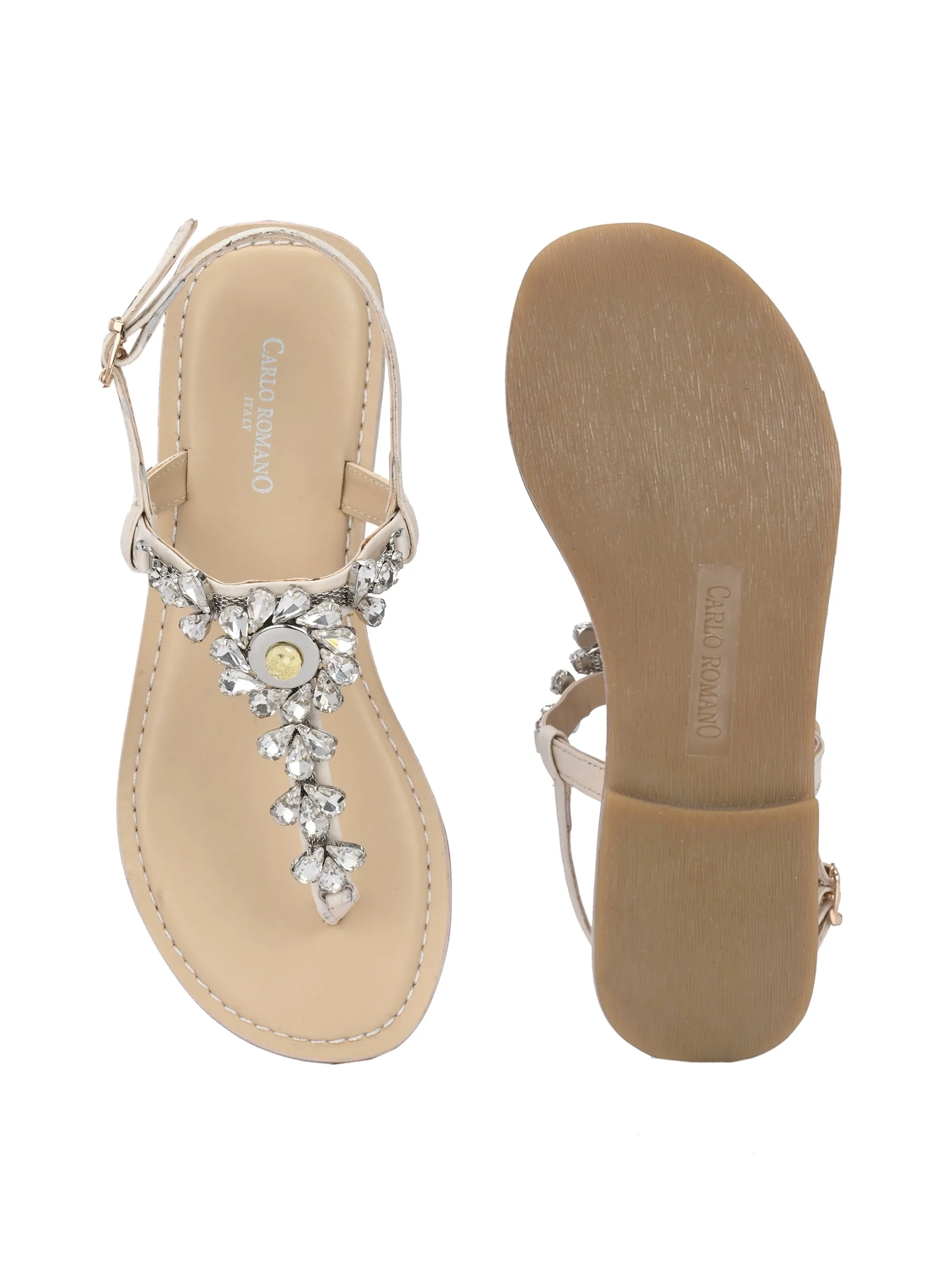 CARLO ROMANO GENUINE LEATHER FLAT STYLISH SANDAL FOR WOMEN