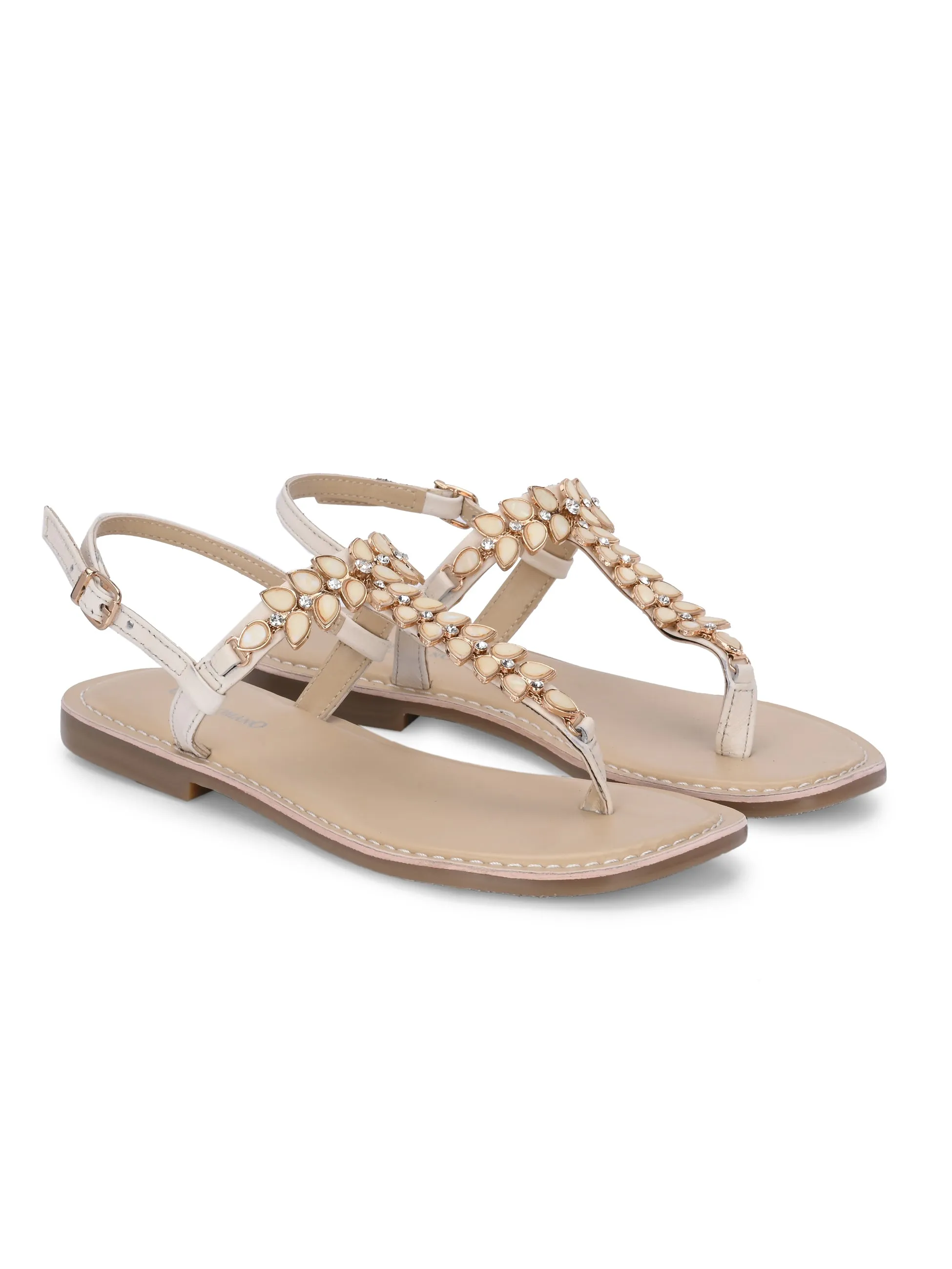 CARLO ROMANO GENUINE LEATHER FLAT STYLISH SANDAL FOR WOMEN