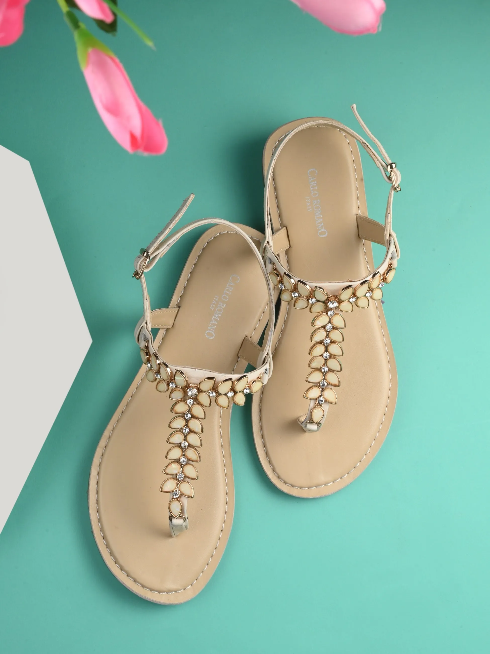 CARLO ROMANO GENUINE LEATHER FLAT STYLISH SANDAL FOR WOMEN