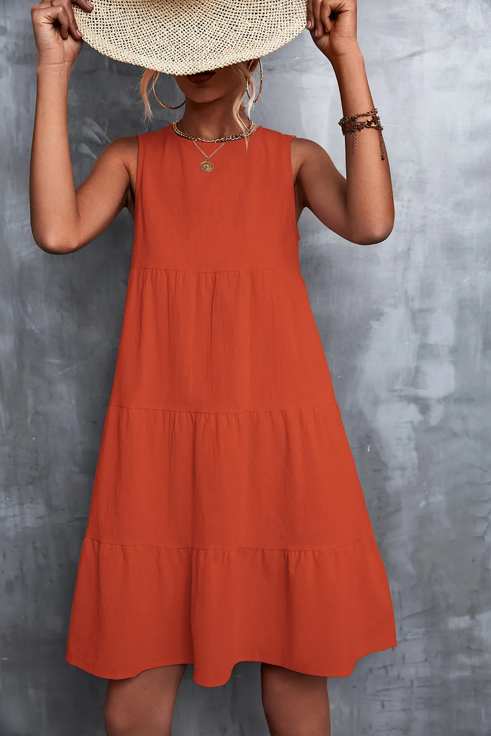 Celine Sleeveless Tiered A-Line Midi Dress