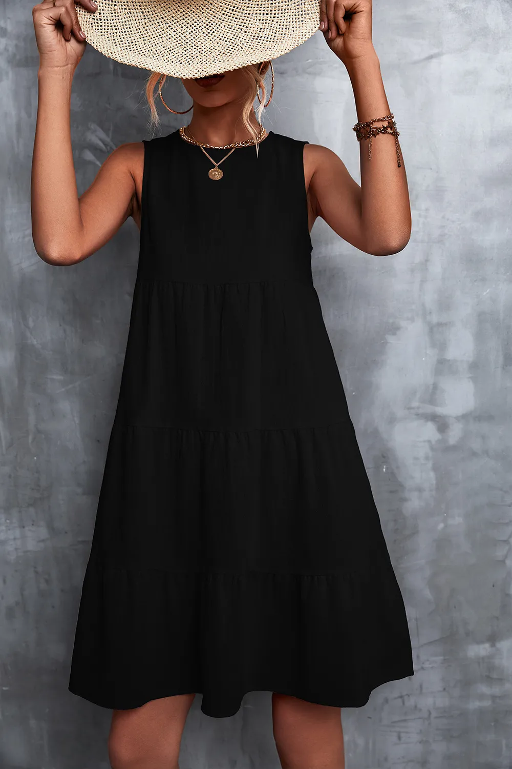 Celine Sleeveless Tiered A-Line Midi Dress