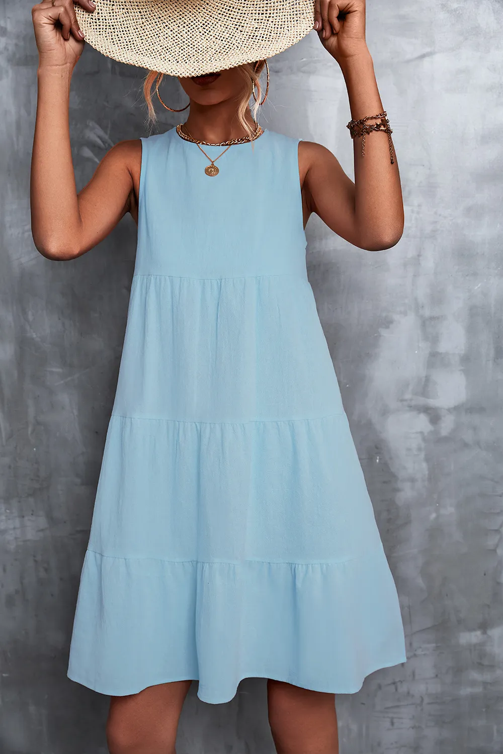Celine Sleeveless Tiered A-Line Midi Dress