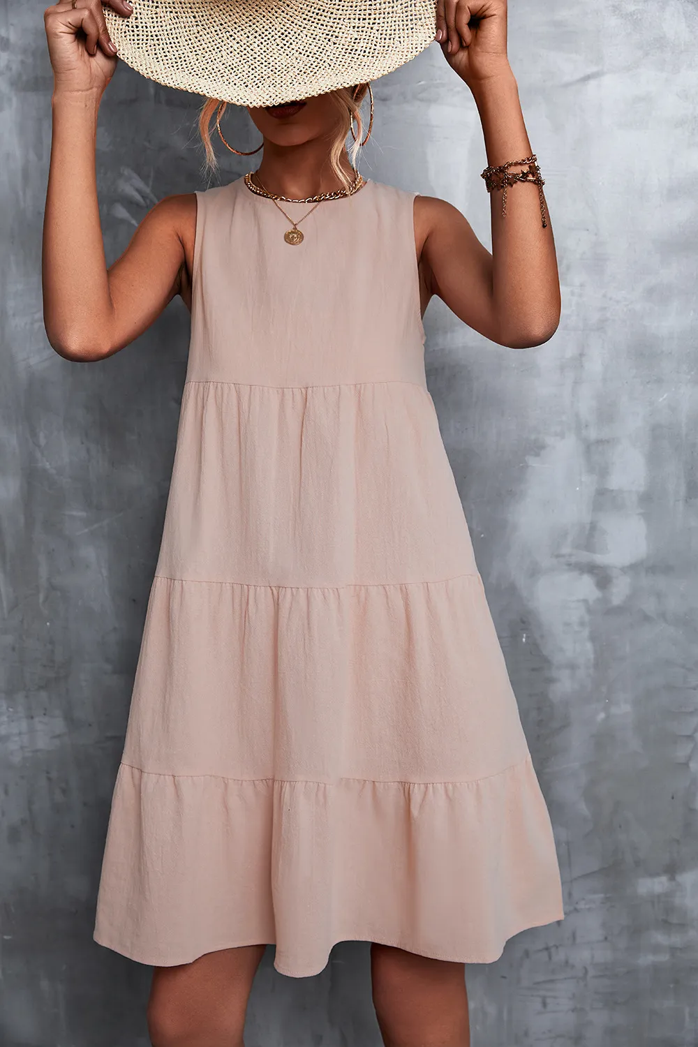 Celine Sleeveless Tiered A-Line Midi Dress