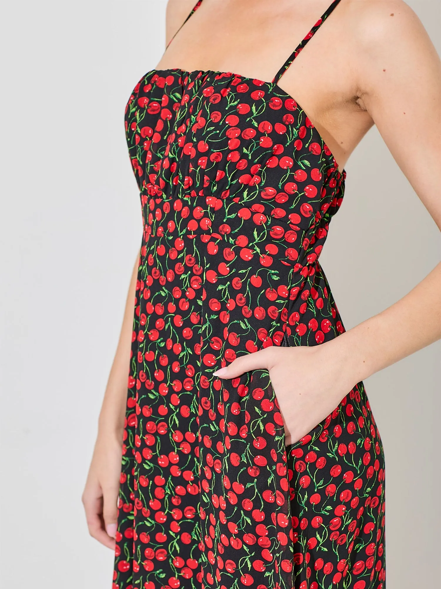 Cherry Print Slip Maxi Dress