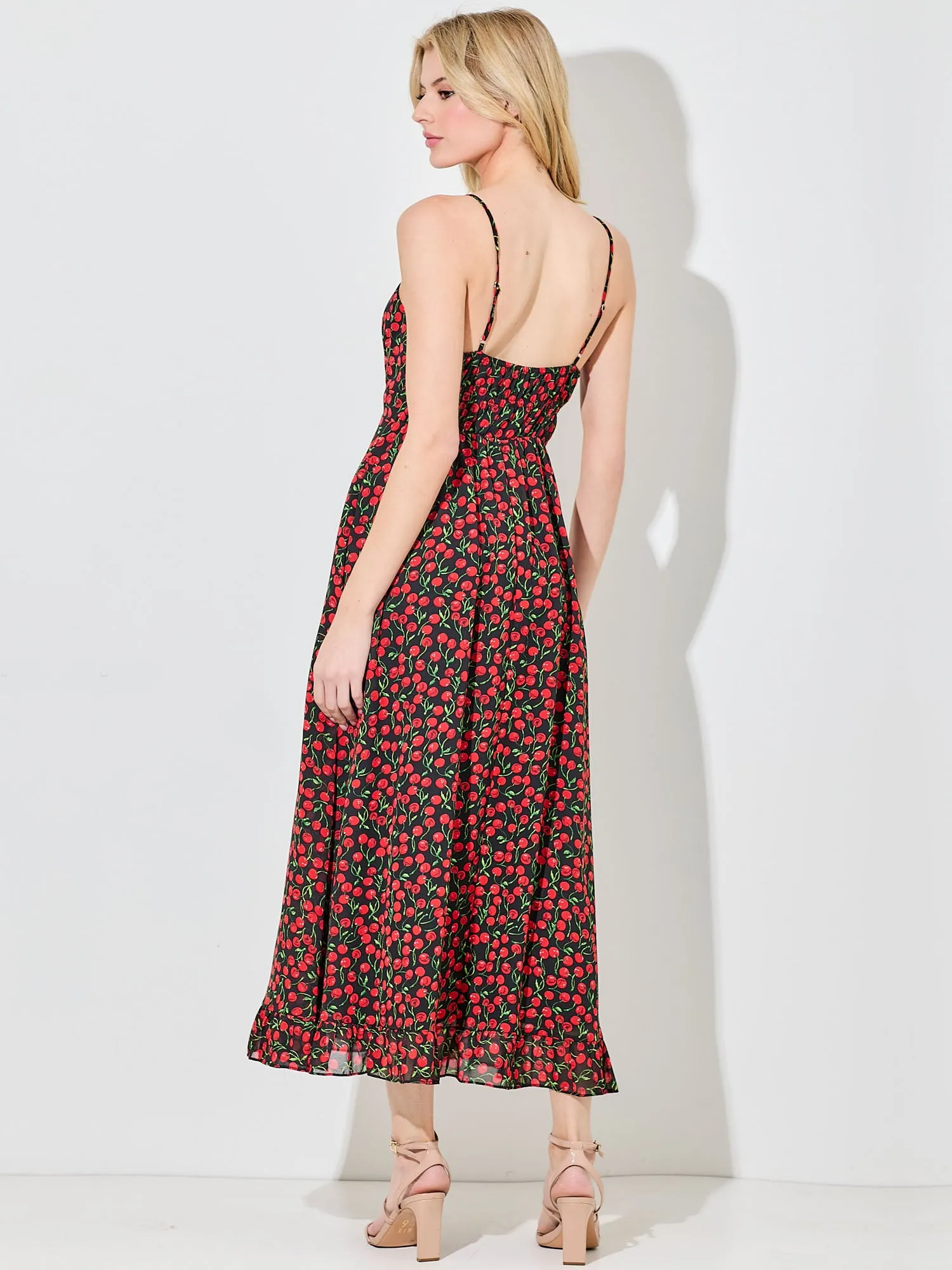 Cherry Print Slip Maxi Dress