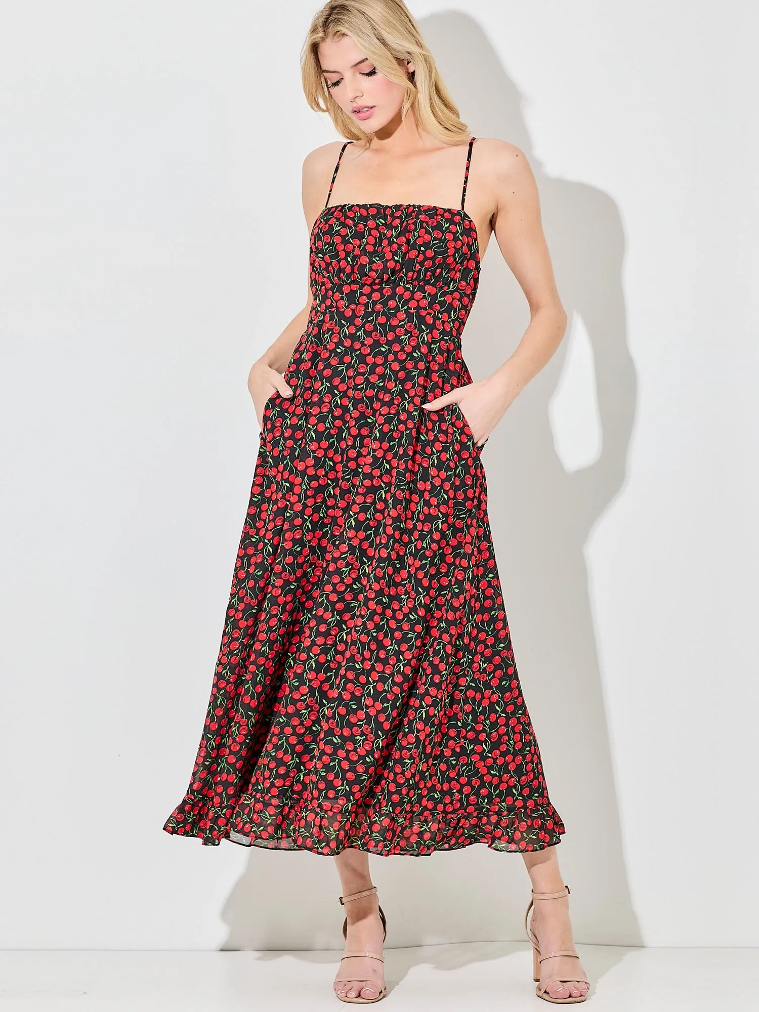 Cherry Print Slip Maxi Dress