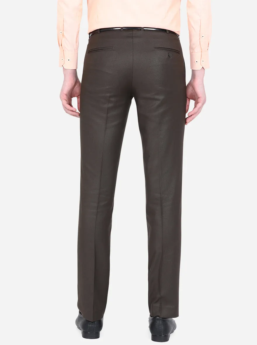 Coffee Brown Solid Slim Fit Formal Trouser | Metal