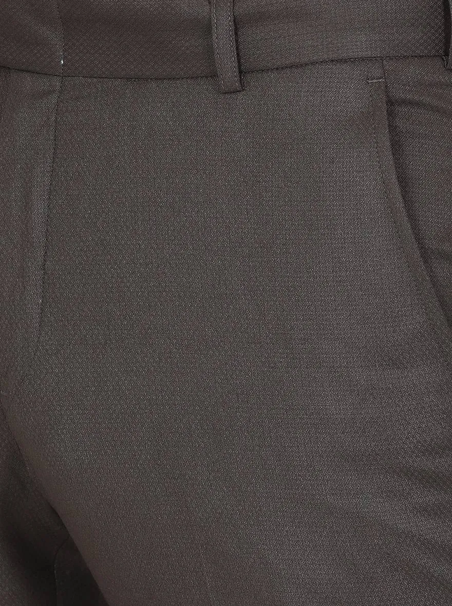Coffee Brown Solid Slim Fit Formal Trouser | Metal