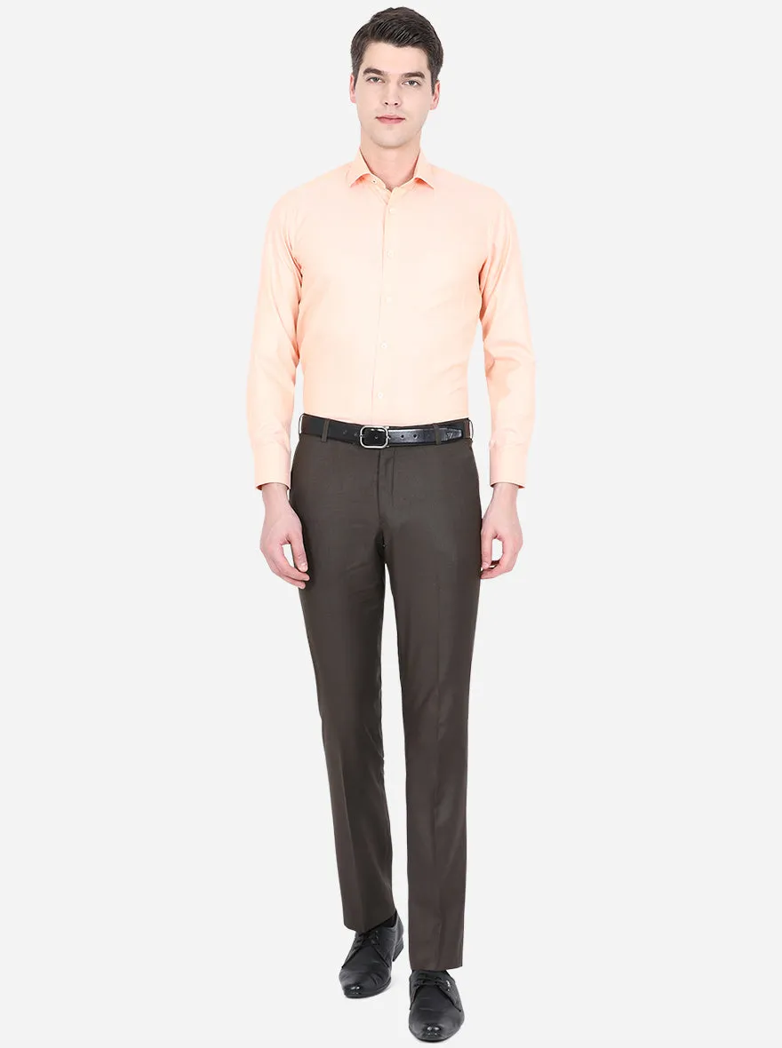 Coffee Brown Solid Slim Fit Formal Trouser | Metal