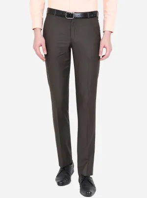 Coffee Brown Solid Slim Fit Formal Trouser | Metal