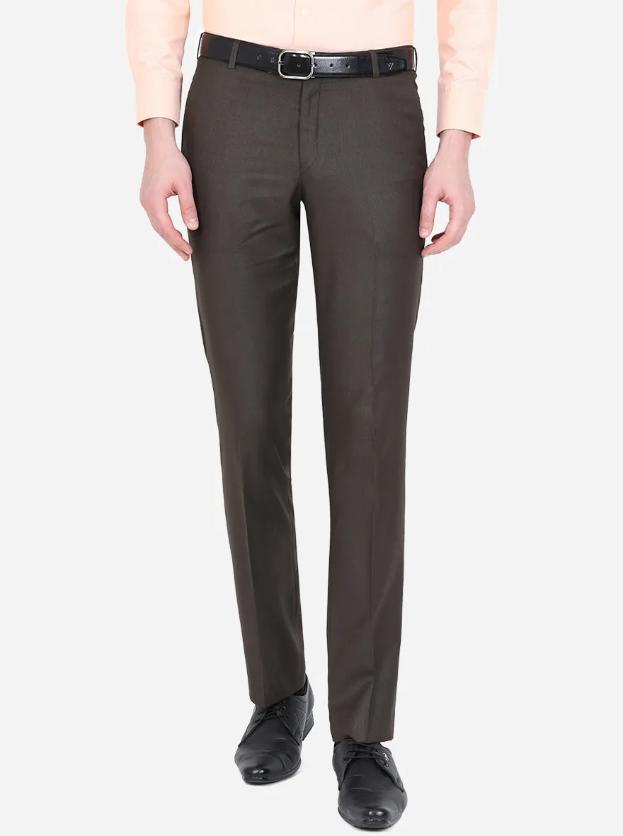 Coffee Brown Solid Slim Fit Formal Trouser | Metal
