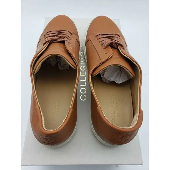Collegium Men's Classic Pillar Low Italian Leather Sneaker Cognac/Cream 7 US NEW