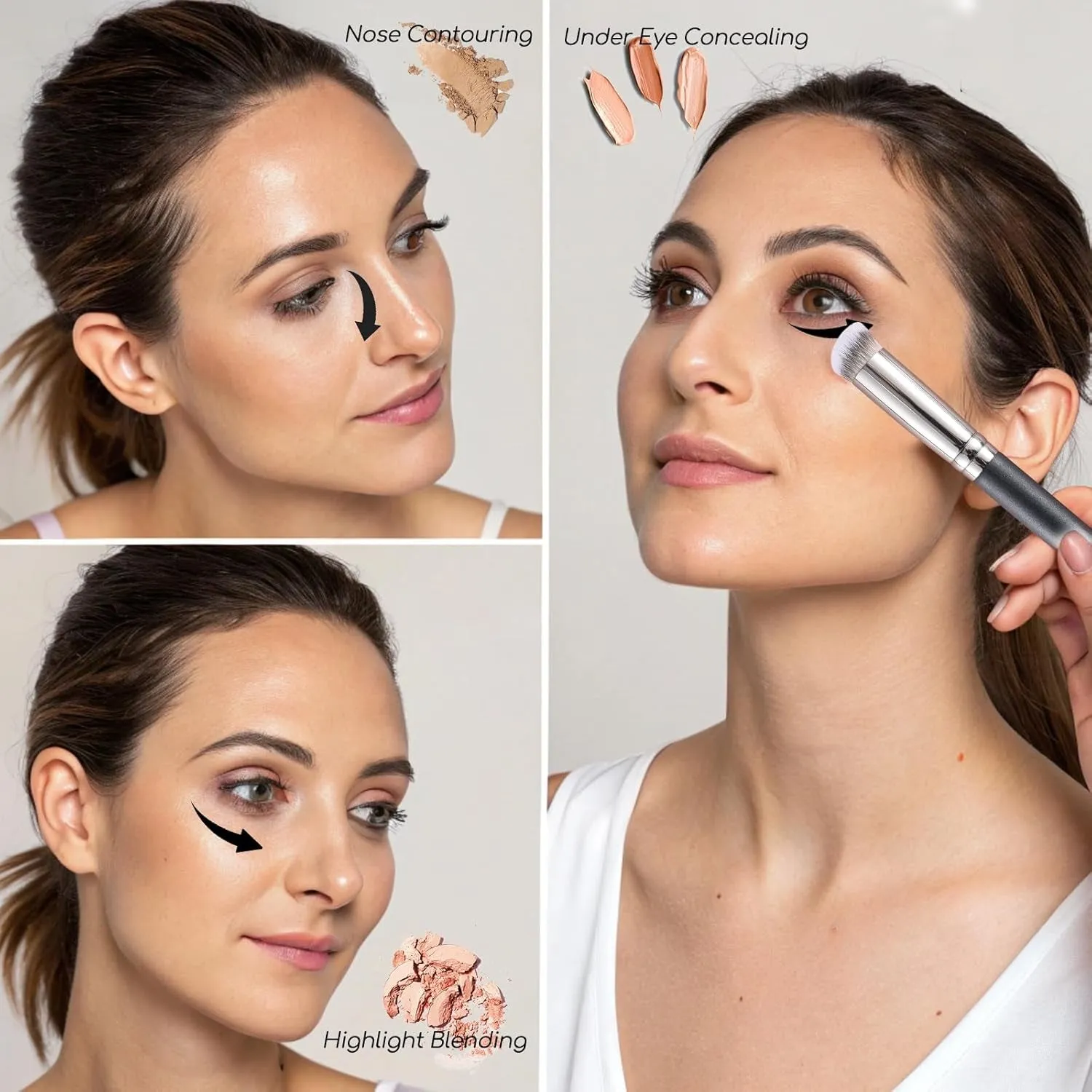 Concealer Brush under Eye Mini Angled Flat Top Kabuki Nose Contour Brush for Concealing Blending Setting Buffing with Powder Liquid Cream Cosmetic Pro Small Makeup Foundation Brushes 270