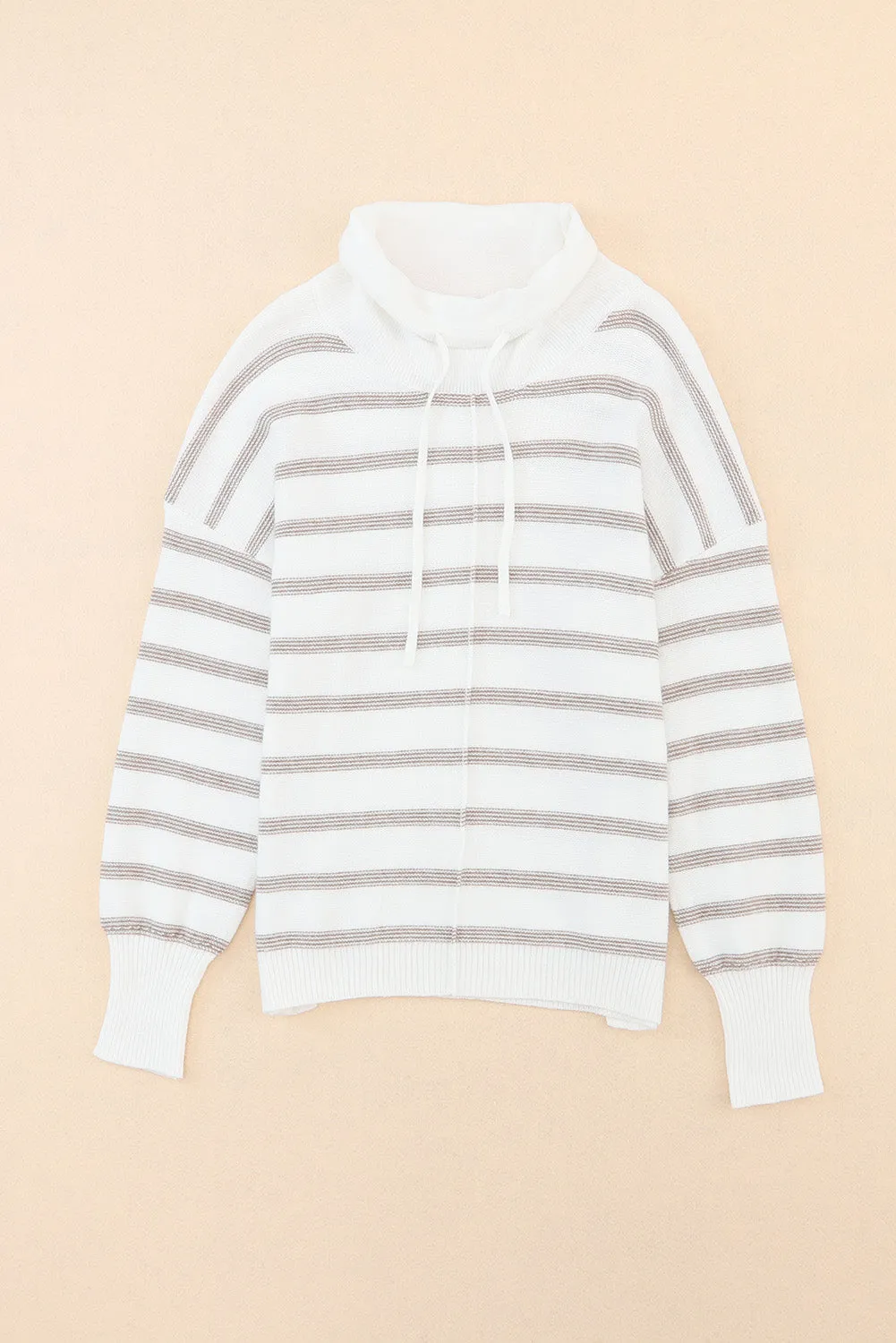 Cowl Neck Striped Print Drop Shoulder Sweater