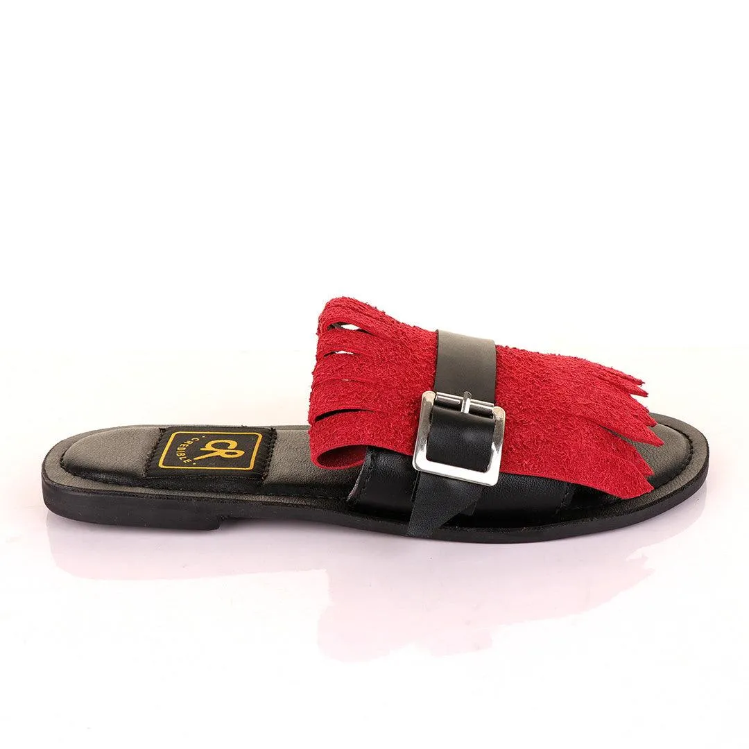 Credible Crown Wine Head Unisex Leather Black Slippers