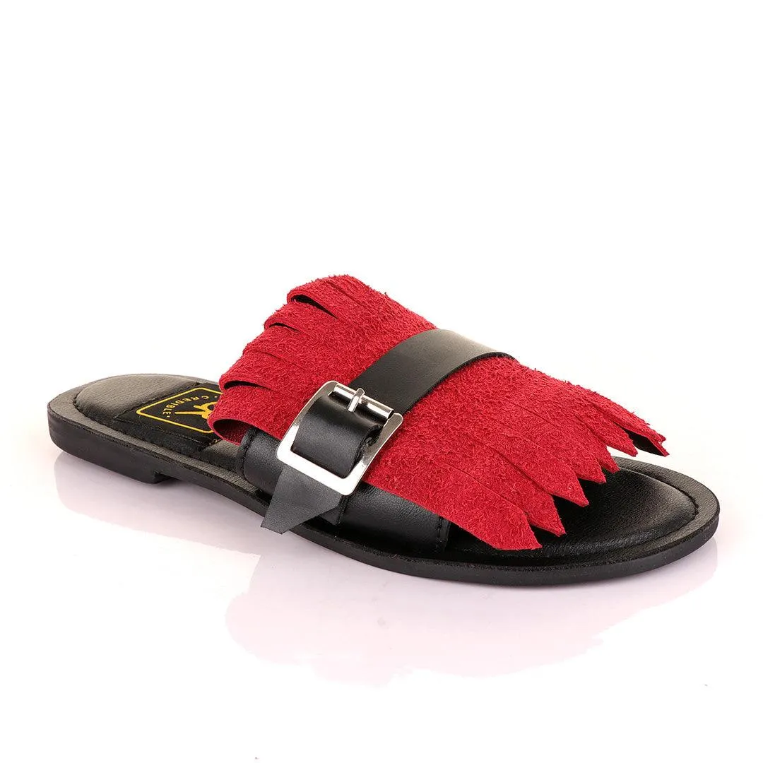 Credible Crown Wine Head Unisex Leather Black Slippers