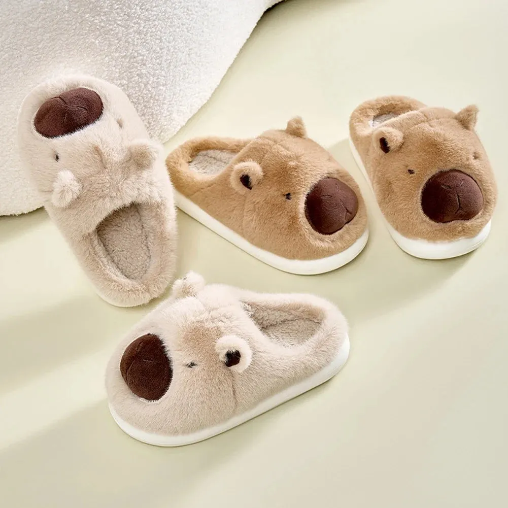 Cute Cartoon Capybara Slippers Winter Warm Women Cotton Slippers Anti-Skid Comfortable Furry Animal Slippers Slip-on House Shoes