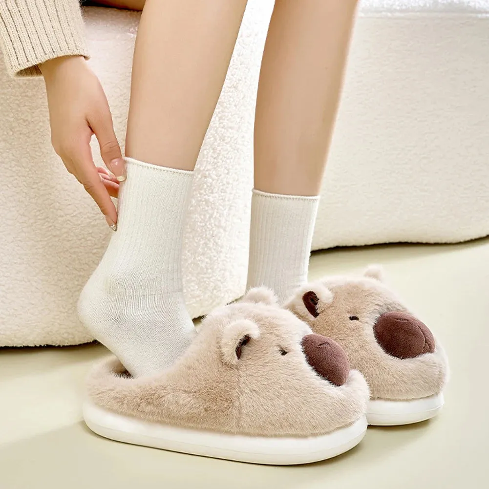 Cute Cartoon Capybara Slippers Winter Warm Women Cotton Slippers Anti-Skid Comfortable Furry Animal Slippers Slip-on House Shoes