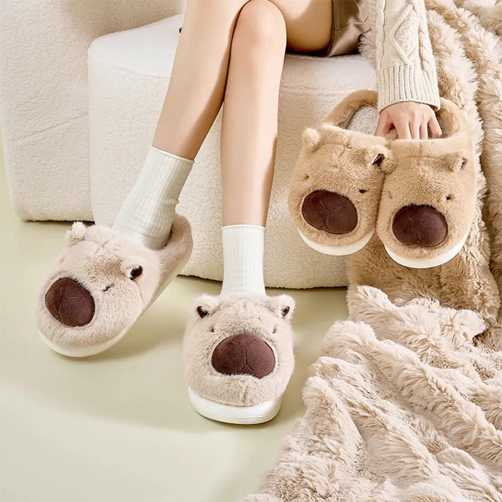 Cute Cartoon Capybara Slippers Winter Warm Women Cotton Slippers Anti-Skid Comfortable Furry Animal Slippers Slip-on House Shoes