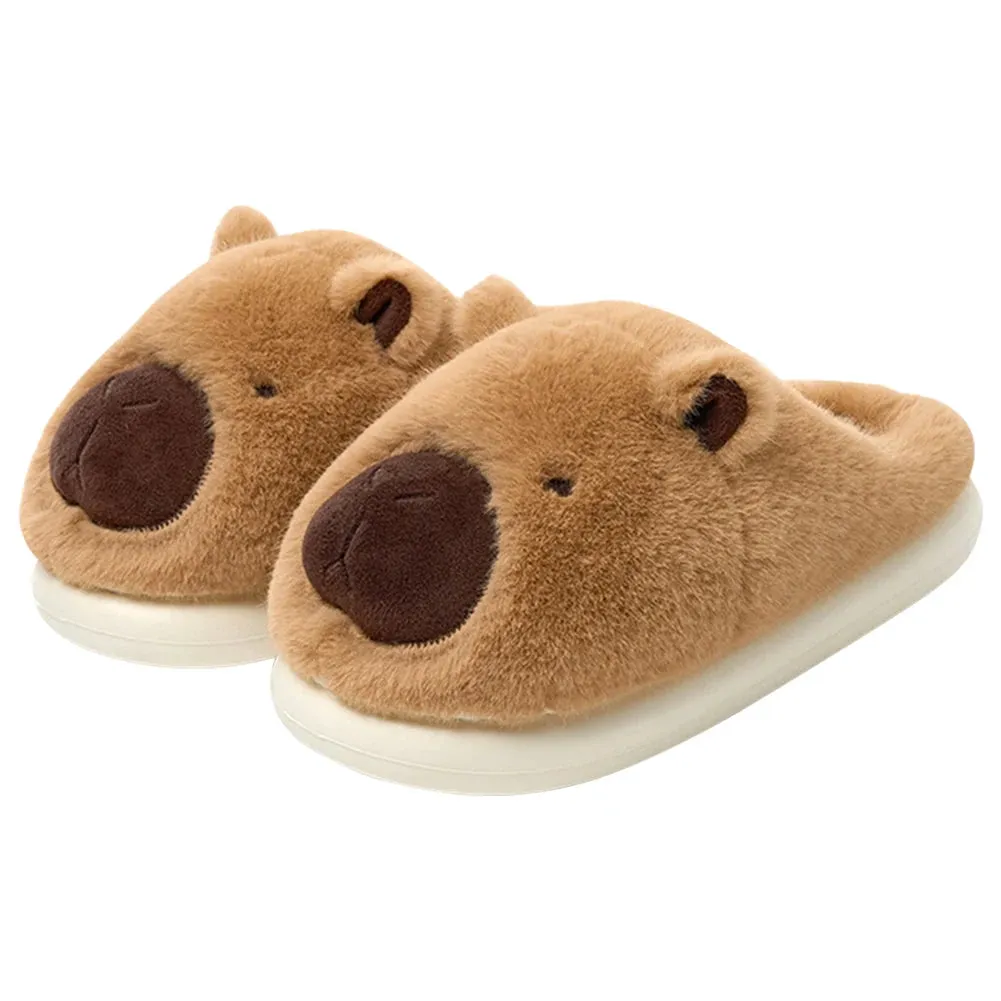 Cute Cartoon Capybara Slippers Winter Warm Women Cotton Slippers Anti-Skid Comfortable Furry Animal Slippers Slip-on House Shoes