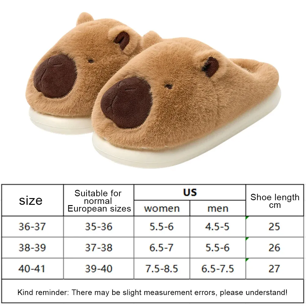 Cute Cartoon Capybara Slippers Winter Warm Women Cotton Slippers Anti-Skid Comfortable Furry Animal Slippers Slip-on House Shoes