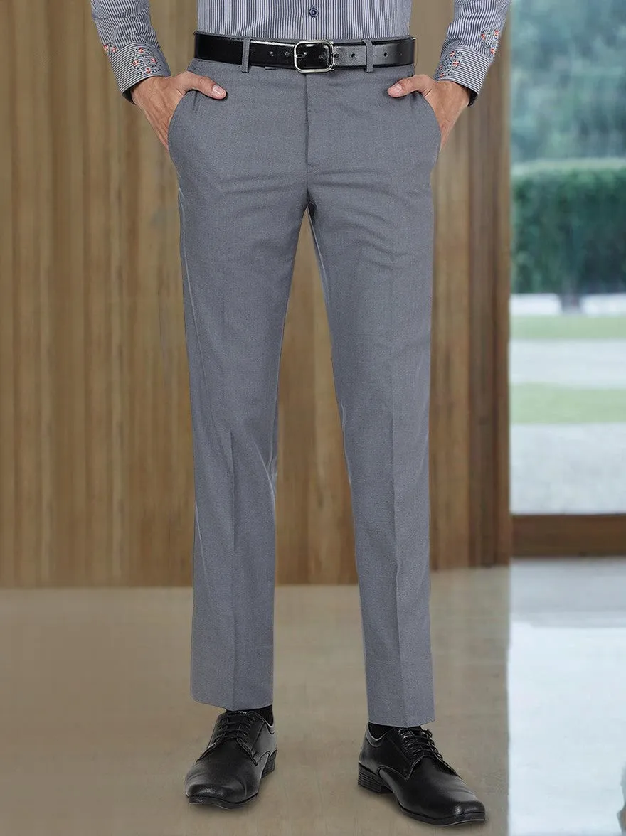 Dark Grey Solid Slim Fit Formal Trouser | Greenfibre