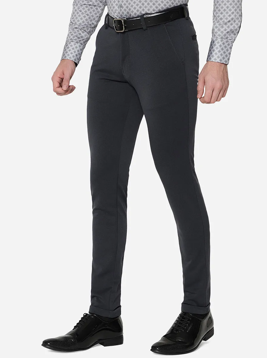 Dark Grey Solid Slim Fit Formal Trouser | JB Studio
