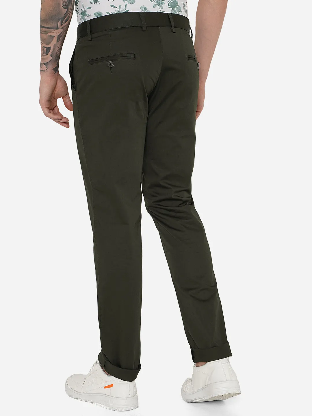 Dark Olive Solid Uno Fit Casual Trouser | JadeBlue