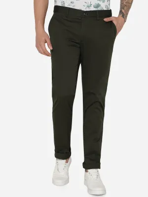 Dark Olive Solid Uno Fit Casual Trouser | JadeBlue