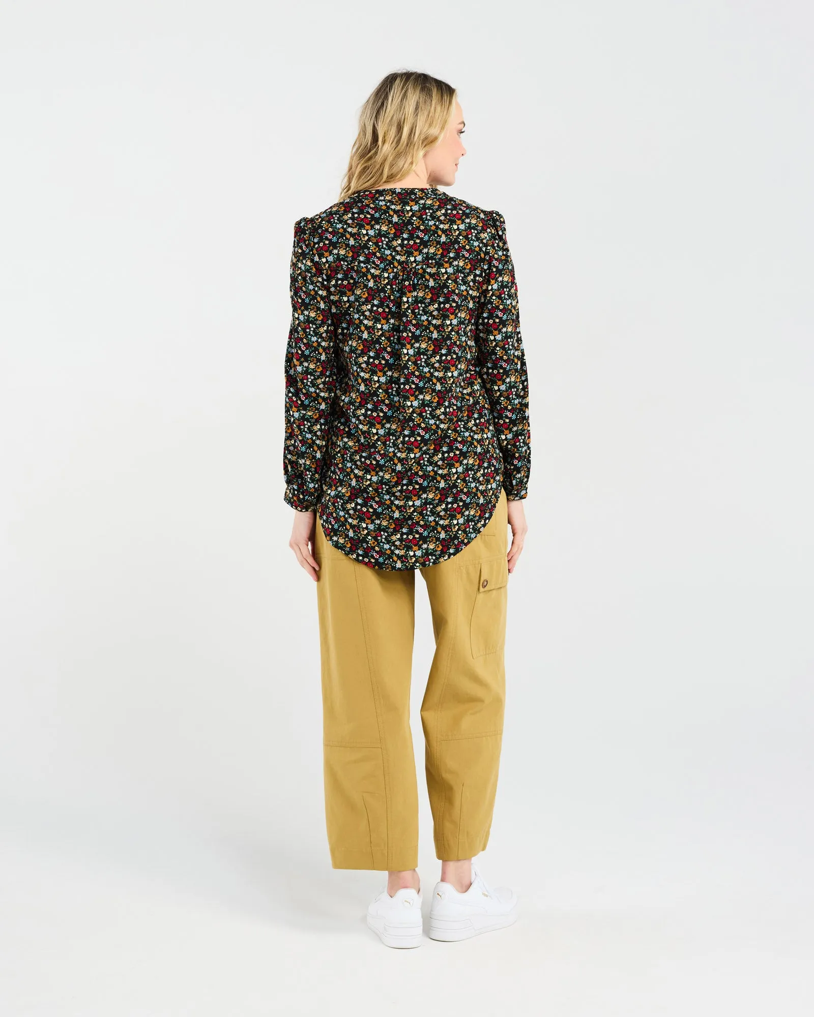 Elena Pintuck Front Blouse (Black)