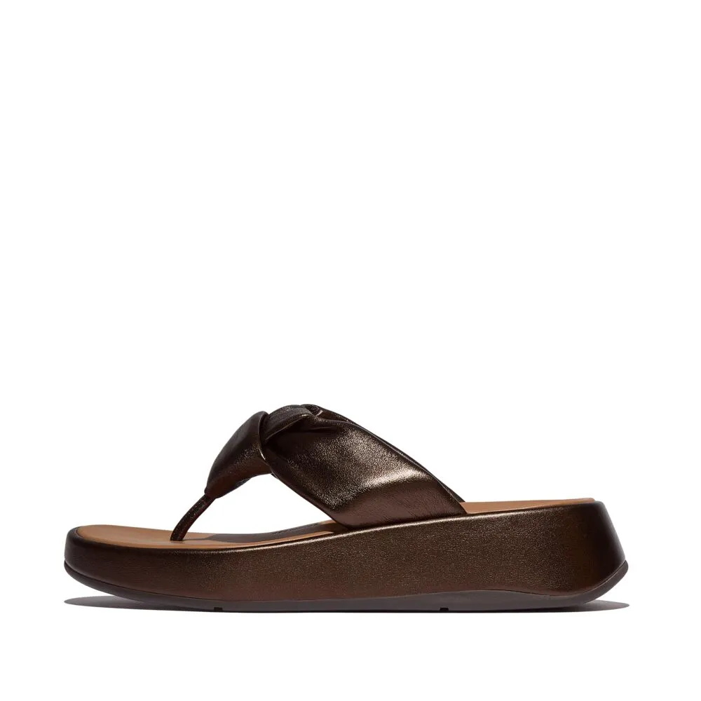 FitFlop F-Mode Knot Soft Leather Toe Post Flatform Sandals - Metallic Chocolate Brown
