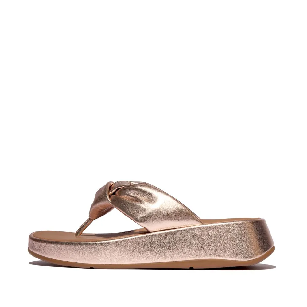 FitFlop F-Mode Knot Soft Leather Toe Post Flatform Sandals - Metallic Classic Beige