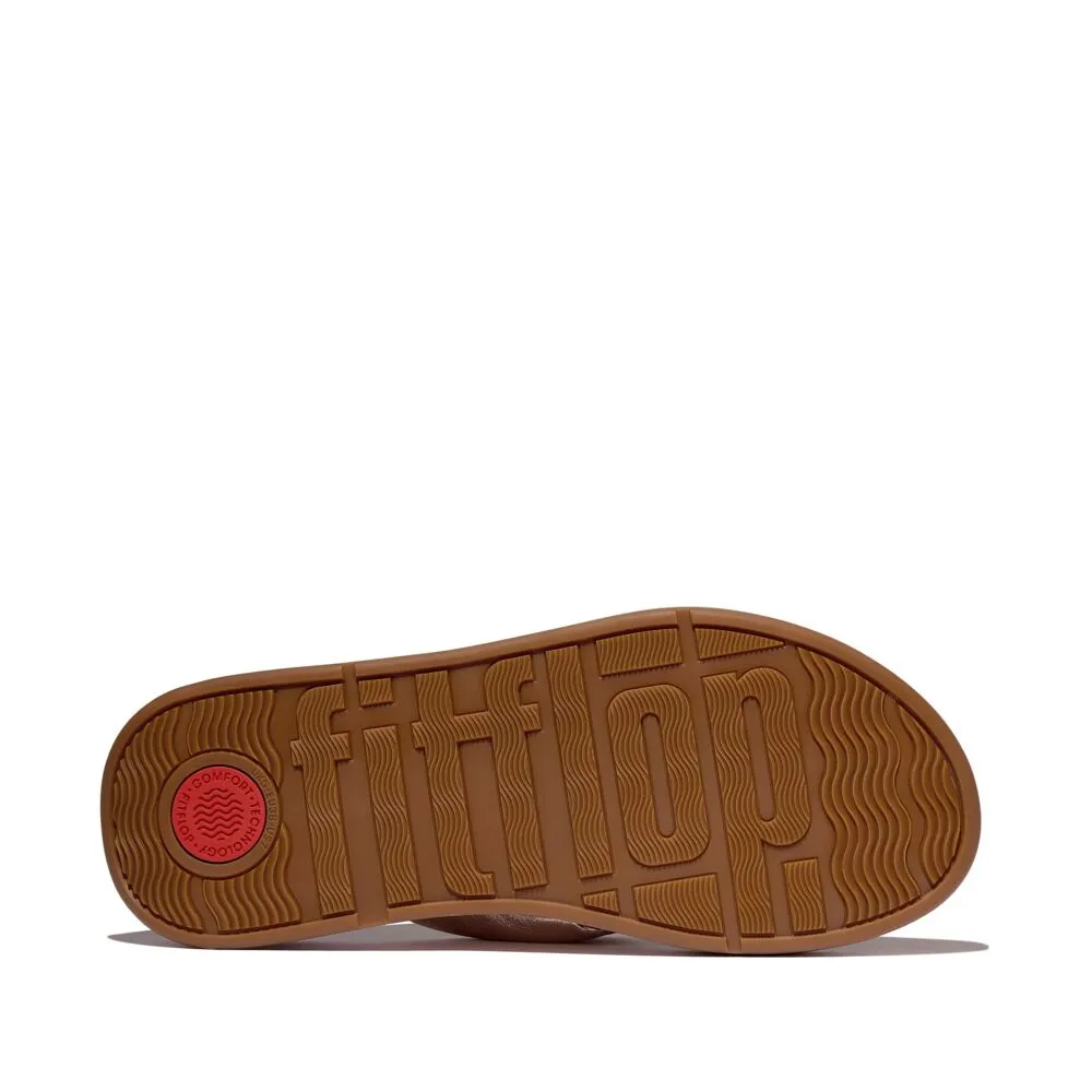 FitFlop F-Mode Knot Soft Leather Toe Post Flatform Sandals - Metallic Classic Beige