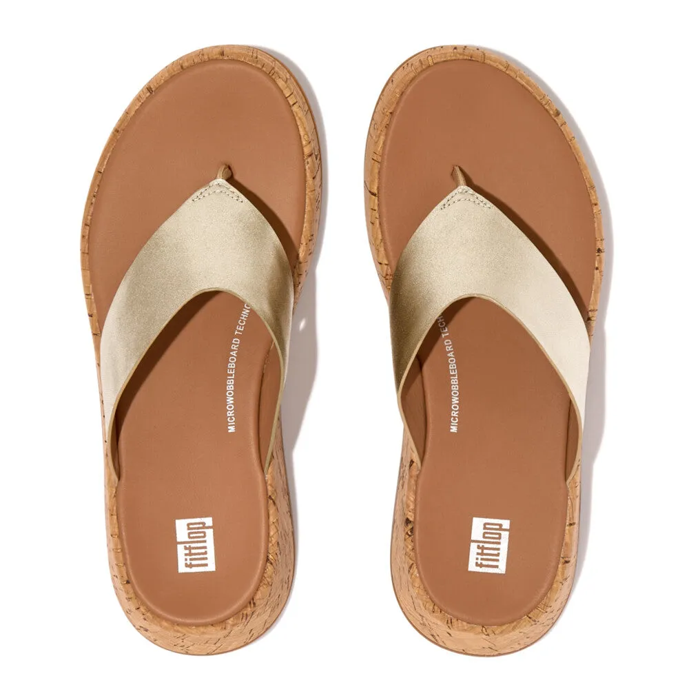 FitFlop F-Mode Leather Flatform Sandals - Platino