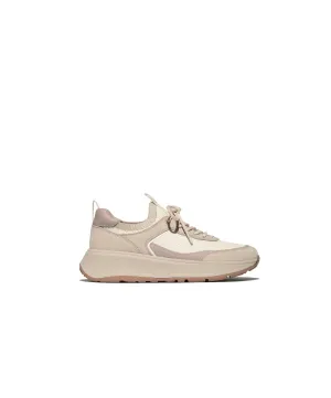 FitFlop F-Mode Suede Knit Flatform Slip On Laced Sneaker Stone Beige Cream