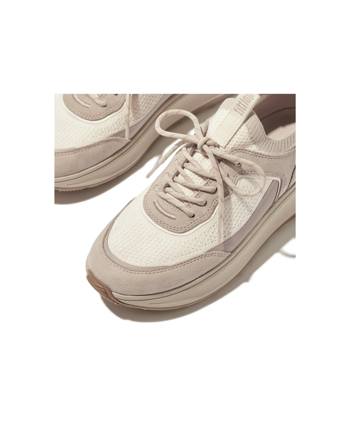 FitFlop F-Mode Suede Knit Flatform Slip On Laced Sneaker Stone Beige Cream