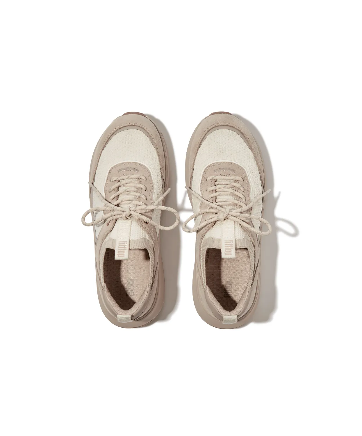 FitFlop F-Mode Suede Knit Flatform Slip On Laced Sneaker Stone Beige Cream