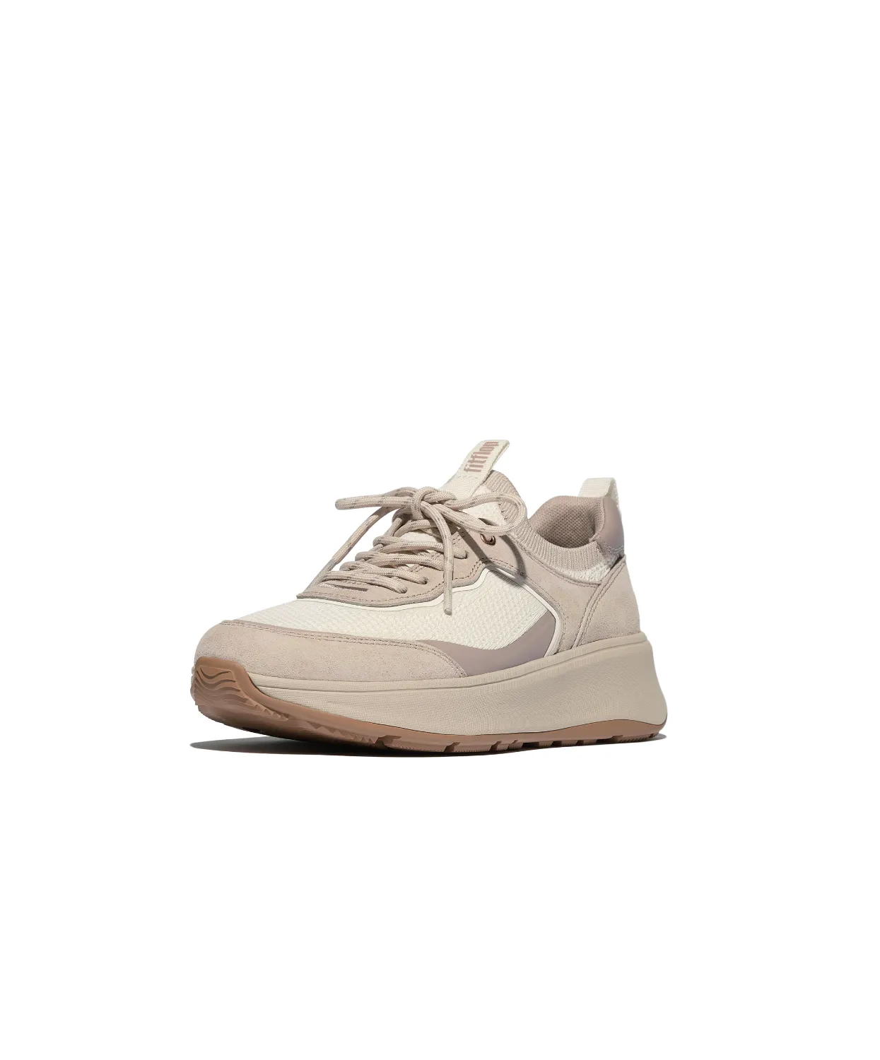 FitFlop F-Mode Suede Knit Flatform Slip On Laced Sneaker Stone Beige Cream