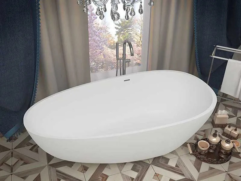 Fiume 67 in. One Piece Anzzi Stone Freestanding Bathtub in White